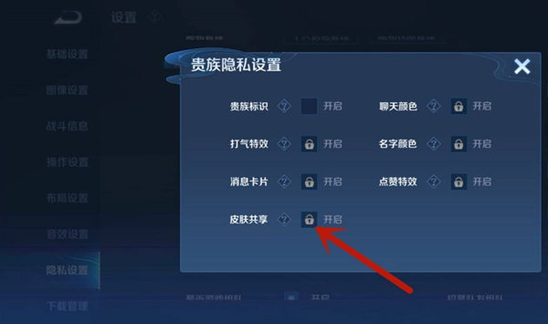 王者荣耀共享皮肤怎么设置