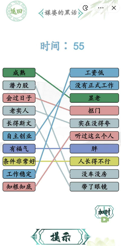 汉字找茬王媒婆的黑话怎么过