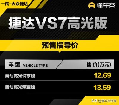 新款捷达vs7报价及图片（捷达VS7高光版开启预售12.69万元起）