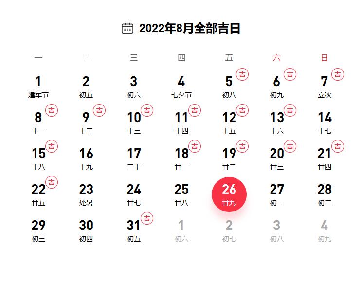 022年4月最吉利的日子，2022