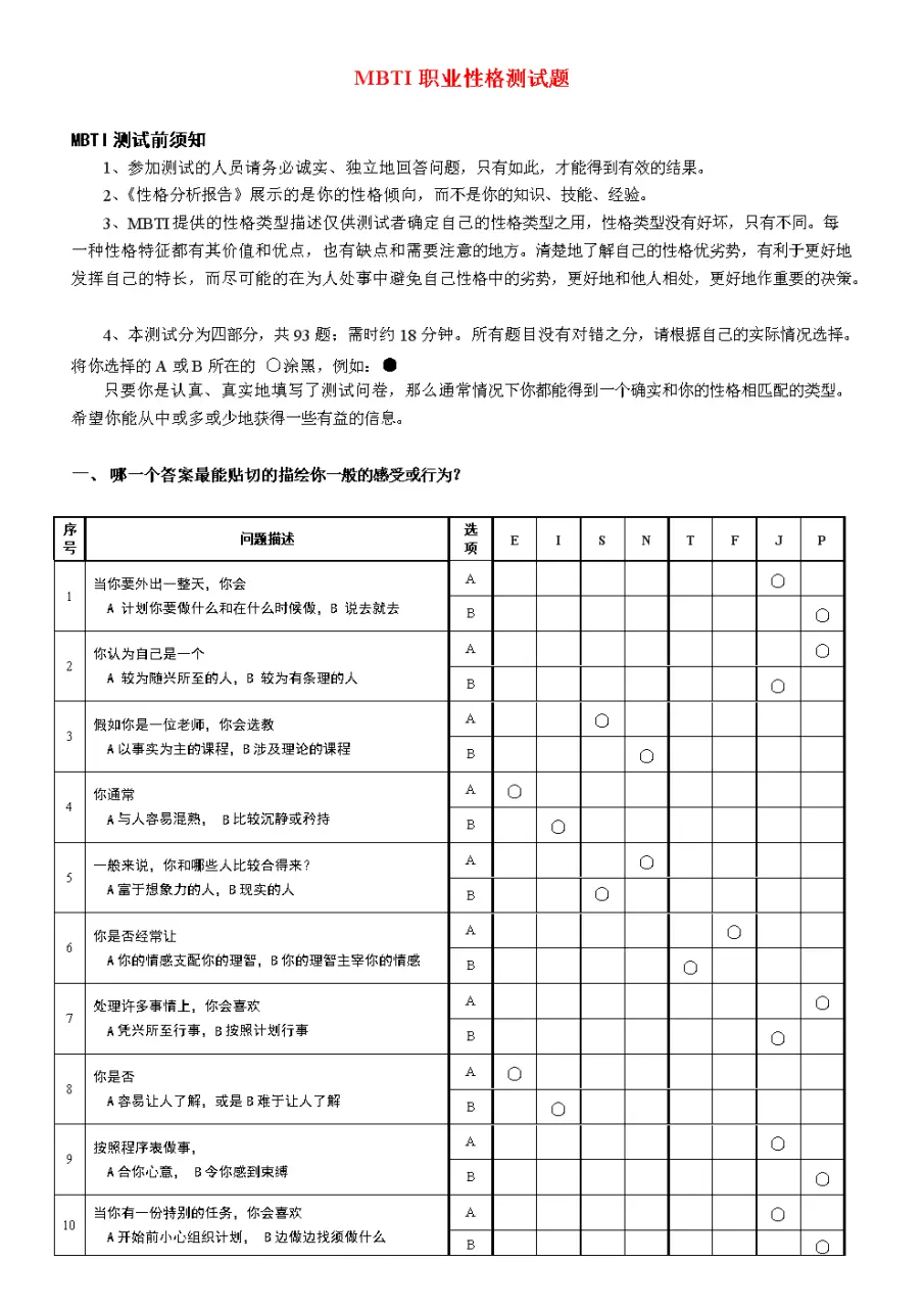 3、中国MBTI-G人格类型量表的内容