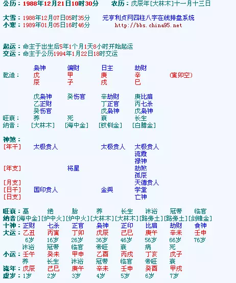 3、元亨利贞网四柱八字在线排盘系统解读